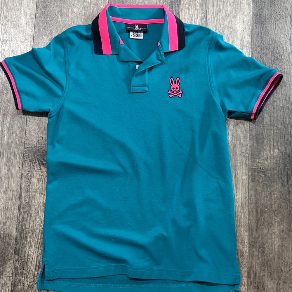 Psycho Bunny Teal Polo with Pink Accents